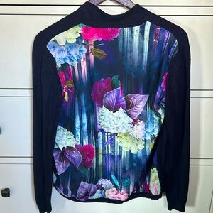 EUC Ted Baker open cardigan navy with hydrangea fabric back